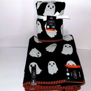 CARO Home Halloween Black White Ghosts 2 Bath Towels 2 Hand Towels Set of 4 New